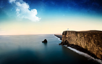 Calm Harmony, blue, sea, graphy, clouds, sky, beautiful, ocean, rock HD wallpaper