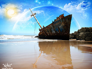 ship, blue, fantasy, ocean HD wallpaper