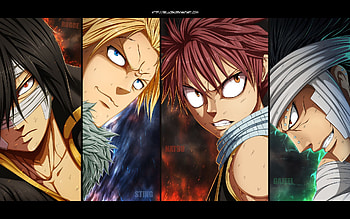 Fairy Tail, Anime, Gajeel Redfox, Natsu Dragneel, Rogue Cheney, Sting Eucliffe HD wallpaper