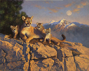 Heirs to her mountain kingdom, robert r copple, mountain lion, animal, family, art, cub, cougar HD wallpaper
