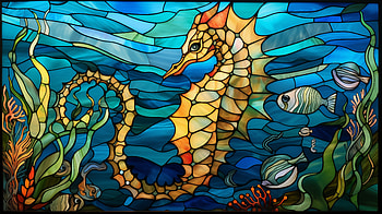 Stained Glass Seahorse Sea Life, stained glass, Animal, seahorse, sea life HD wallpaper