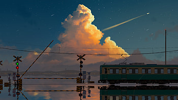Anime Train Clouds Sky Reflection Anime HD wallpaper