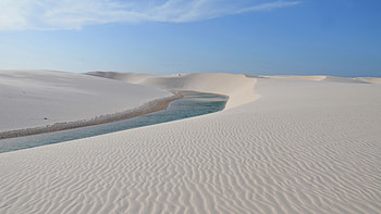Beautiful Desert Dunes White Sand River Under White Clouds Blue Sky Nature HD wallpaper