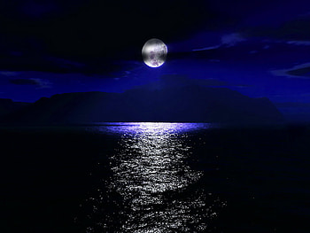 Moon over the lake, night, reflection, moon, clouds, sky, nature, lake, dark HD wallpaper