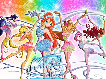 Winx on Ice, winxclub, cartoon, musa, cute, long hair, layla, dress, winx, winx club, short hair, female, sexy, hot, girl, bloom, aisha, tecna, gown, flora, stella, skate HD wallpaper