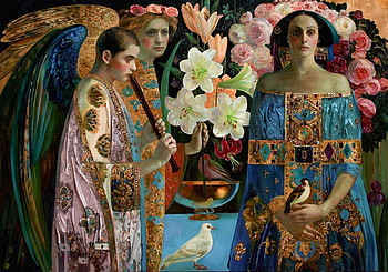 :), olga suvorov, people, woman, wings, art, man, angel, girl, painting, flower, pictura HD wallpaper