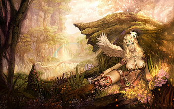 Angel, fairy, cg, fantasy, forest HD wallpaper