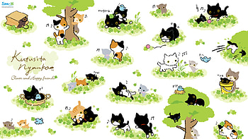 Kutusita Nyanko Cats in Clover HD wallpaper