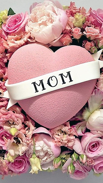 I Love You Mom, Pink Heart, flowers background HD phone wallpaper