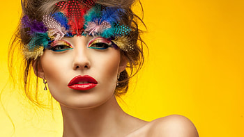 Girl Model With Colorful Eye Makeup In Yellow Background Girls HD wallpaper