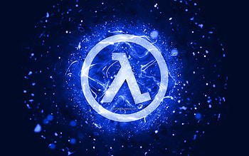 Half-Life dark blue logo, , dark blue neon lights, creative, dark blue abstract background, Half-Life logo, games logos, Half-Life HD wallpaper
