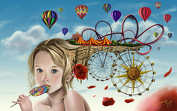 Summer Fun, fun, girl, park, candy, summer, rose, balloons, surrealism, fantasy HD wallpaper