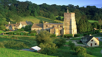 wonderful old stone country church, tower, trees, church, hill, village HD wallpaper