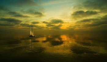 Sailing, sea, clouds, sky, sailboat, sunset HD wallpaper