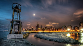 Cities, Rivers, Night, Building, Shore, Bank, Lighthouse, r, Security, Protection, Observation HD wallpaper