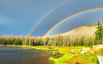 Double Rainbow High Uintah Mountains, lake, usa, utah, landscape, trees, sky HD wallpaper