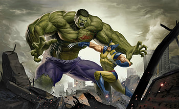 Art Hulk Vs Wolverine , hulk, wolverine, superheroes, artwork, pixiv HD wallpaper