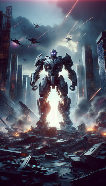 Epic Mecha Battle Cityscape , mecha, cityscape, futuristic, battle, Sci Fi HD phone wallpaper