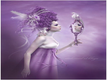 mirror, purple, birds, beauty HD wallpaper
