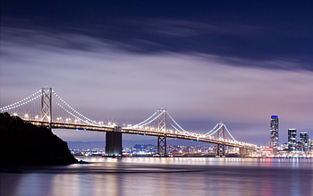 Landscape, Cities, Sea, Night, Usa, Shine, Light, United States, California, San Francisco, Golden Gate Bridge HD wallpaper