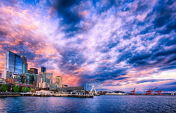 Seattle, Sunset on the waterfront, delight, Scenic beauty HD wallpaper