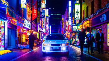 Evo V Neon City, Lancer Evo HD wallpaper