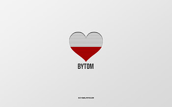 I Love Bytom, Polish cities, Day of Bytom, gray background, Bytom, Poland, Polish flag heart, favorite cities, Love Bytom HD wallpaper