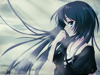 Blue Eye Girl, daytime, cute anime girl, animated, epic anime, blue hair, beautiful, anime girl, black dress, anime, pretty girl, female HD wallpaper