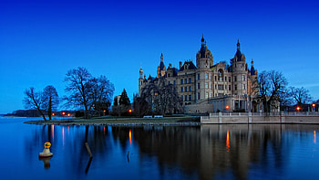 Building, Germany, Evening, , Schwerin Palace, Castle, Palaces HD wallpaper