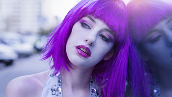 Beauty, face, purple, hair, woman, girl HD wallpaper