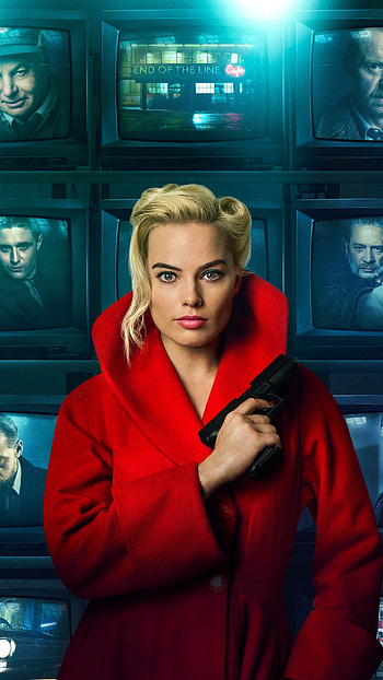 coat, Margot Robbie, blonde, blue eyes, gun, actress, movie HD phone wallpaper