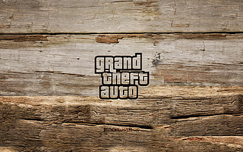 GTA wooden logo, , wooden backgrounds, Grand Theft Auto, GTA logo, creative, wood carving, GTA HD wallpaper