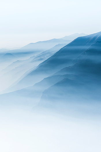 Misty dawn, fog, horizon, mountains, nature HD phone wallpaper