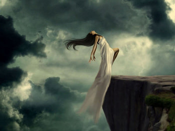 Blown Away, clouds, girl, sky, cliff HD wallpaper