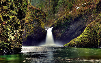 Nature, Rocks, Lake, Waterfall, Moss, Creepy HD wallpaper