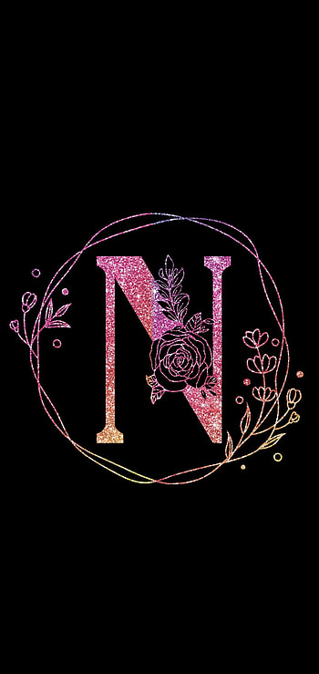 Pink/Black N, pink, letter, black, glitter HD phone wallpaper