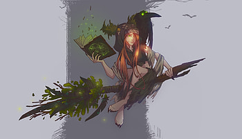Witch, flight on broom, artwork, fantasy HD wallpaper
