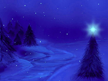 Sapphire night, night, blue, light, snow tree, trees, stars HD wallpaper