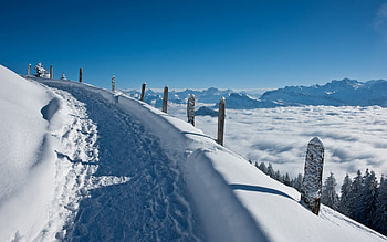 Winter, Nature, Mountains, Snow, Road, Path, Trail, Climb, Lift, Stakes, Pegging HD wallpaper