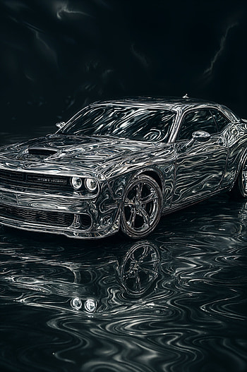 Sleek Dodge Challenger with Fluid Metallic Design, black car, sports car HD phone wallpaper