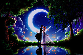 Love under the Moon, abstract, moon, fantasy, love HD wallpaper