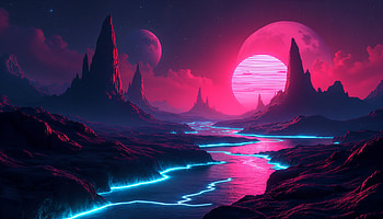 Stunning Ultra : Cosmic Serenity Awaits, fantasy landscape, surreal art, neon colors, Digital Art HD wallpaper