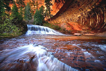 Falls, forests, nature, rocks HD wallpaper