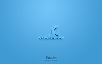 Swimming 3d icon, blue background, 3d symbols, Swimming, sport icons, 3d icons, Swimming sign, sport 3d icons HD wallpaper