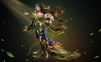 Fantasy girl, quanshen, yihao ren, hand fan, frumusete, fantasy, green, girl, evantai HD wallpaper