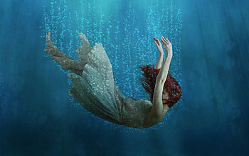 Underwater, dive, red head, girl HD wallpaper