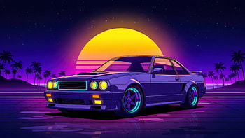Retro Car With Synthwave Sunset, retro, car, synthwave, sunset, palm, trees, neon, dreams, artist, artwork, art, digital-art, ai, deviantart HD wallpaper