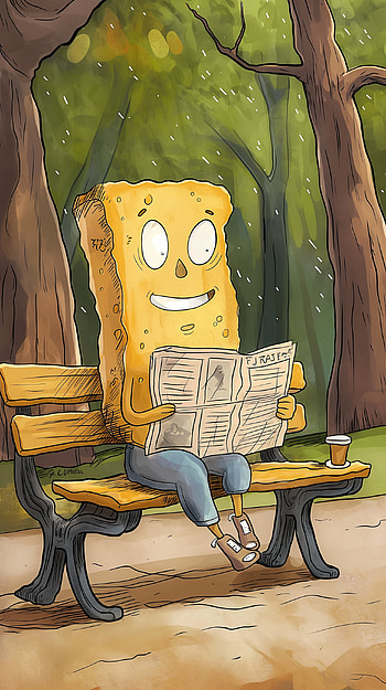 Morning Bliss: Toast Character's Park Bench Retreat, park, bench HD phone wallpaper