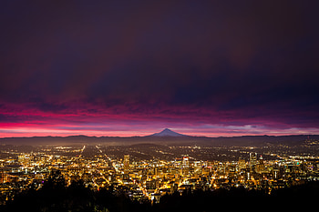 Sunrise, portland, aerial view, cityscape, lights HD wallpaper