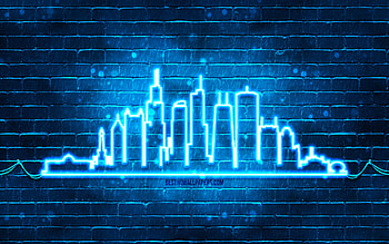 Chicago blue neon silhouette, , blue neon lights, Chicago skyline silhouette, american cities, neon skyline silhouettes, USA, Chicago silhouette, Chicago HD wallpaper